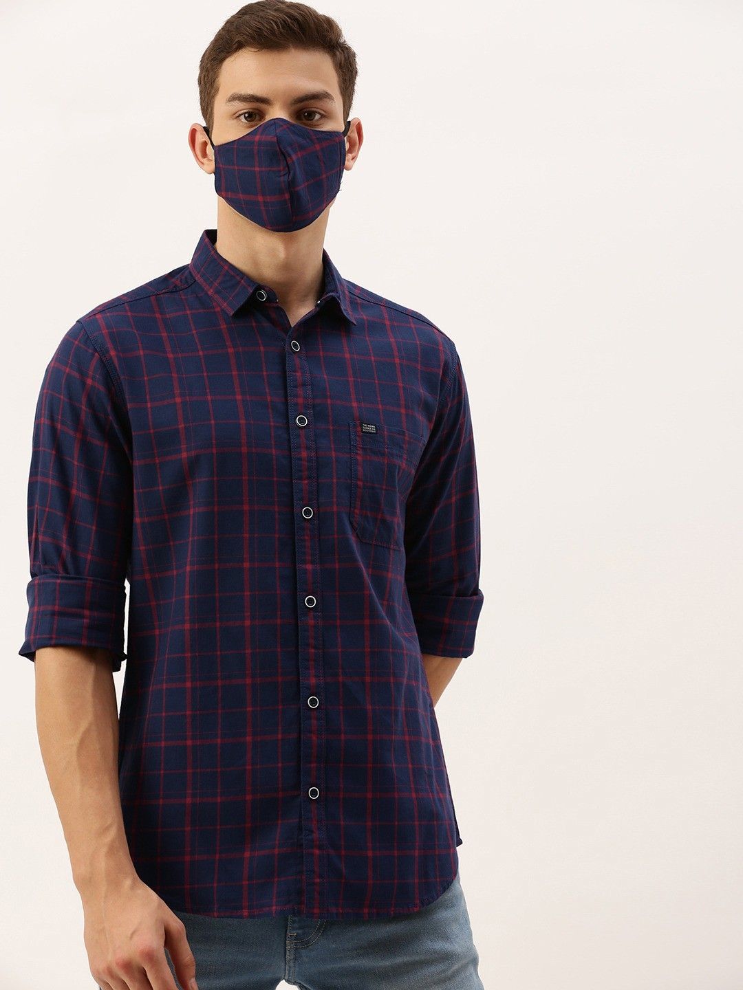 the indian garage co. Men Slim Fit Checkered Spread Collar Casual Shirt-picture-10