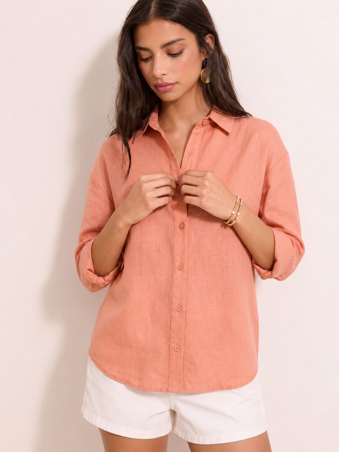kotty Women Regular Fit Solid Mandarin Collar Casual Shirt-picture-27