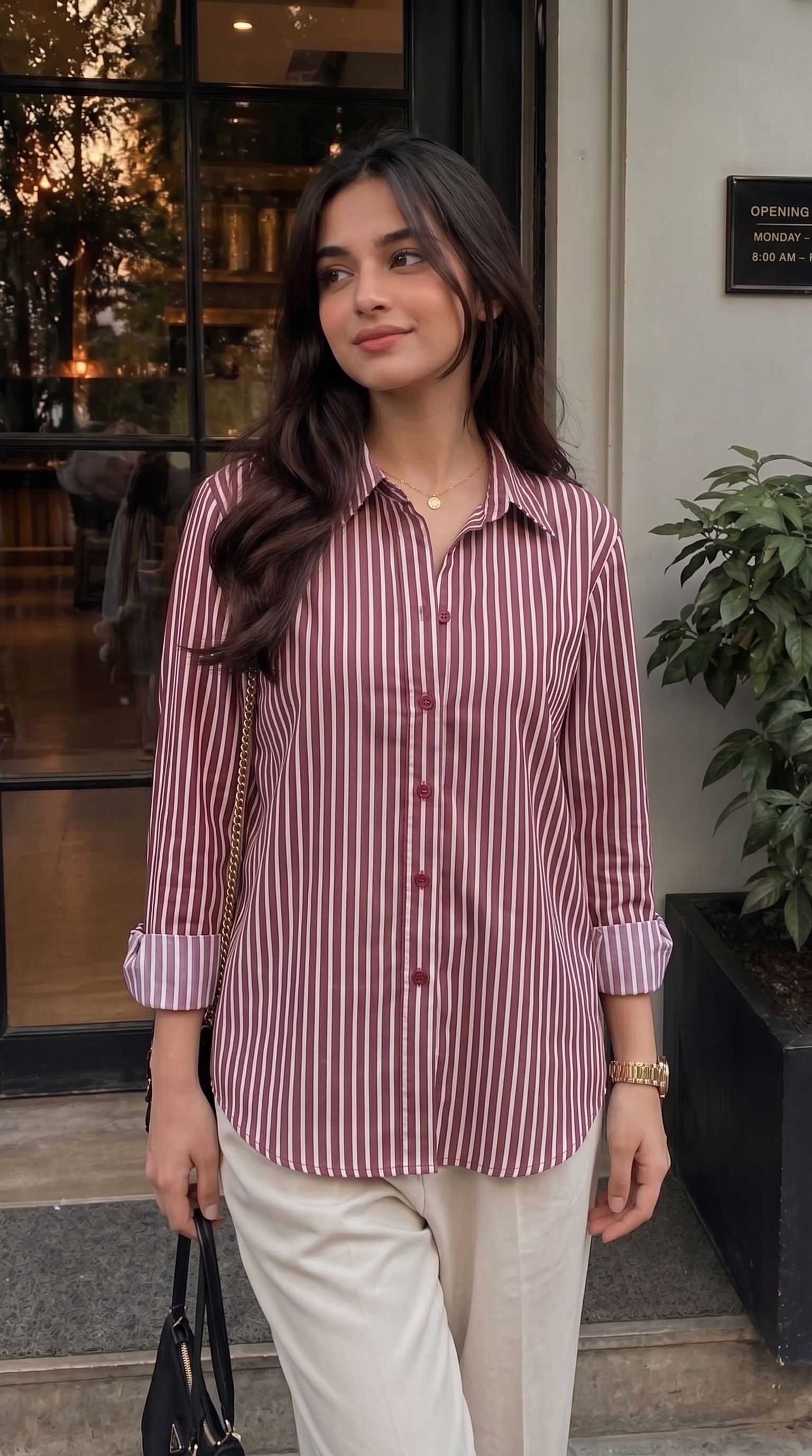 onaya fashion Women Slim Fit Striped Spread Collar Casual Shirt-picture-33