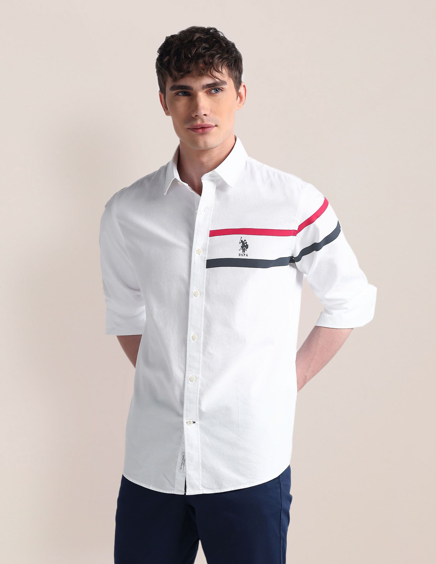 u.s. polo assn. Men Regular Fit Solid Cut Away Collar Casual Shirt-picture-24