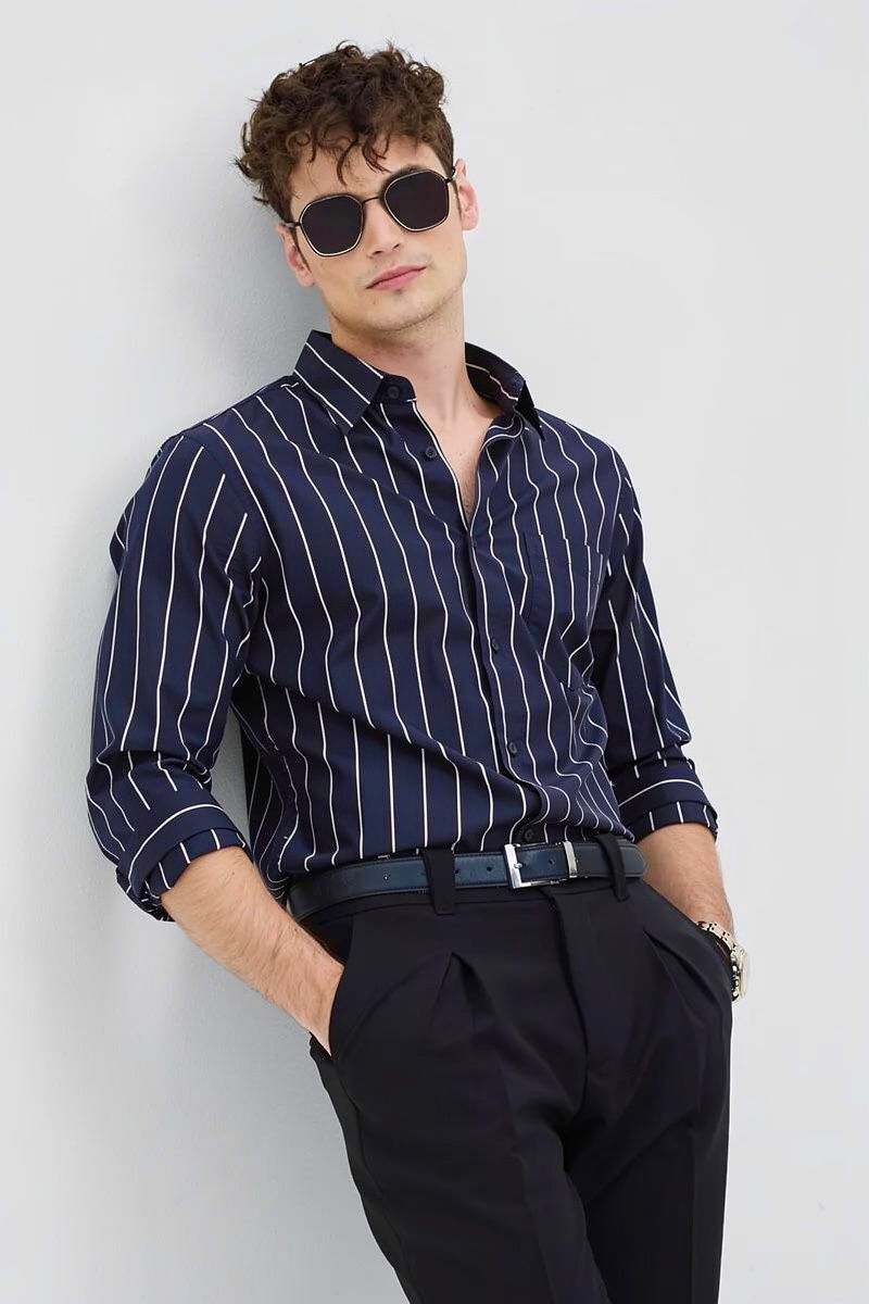 rodeiz Men Slim Fit Striped Spread Collar Casual Shirt-picture-20