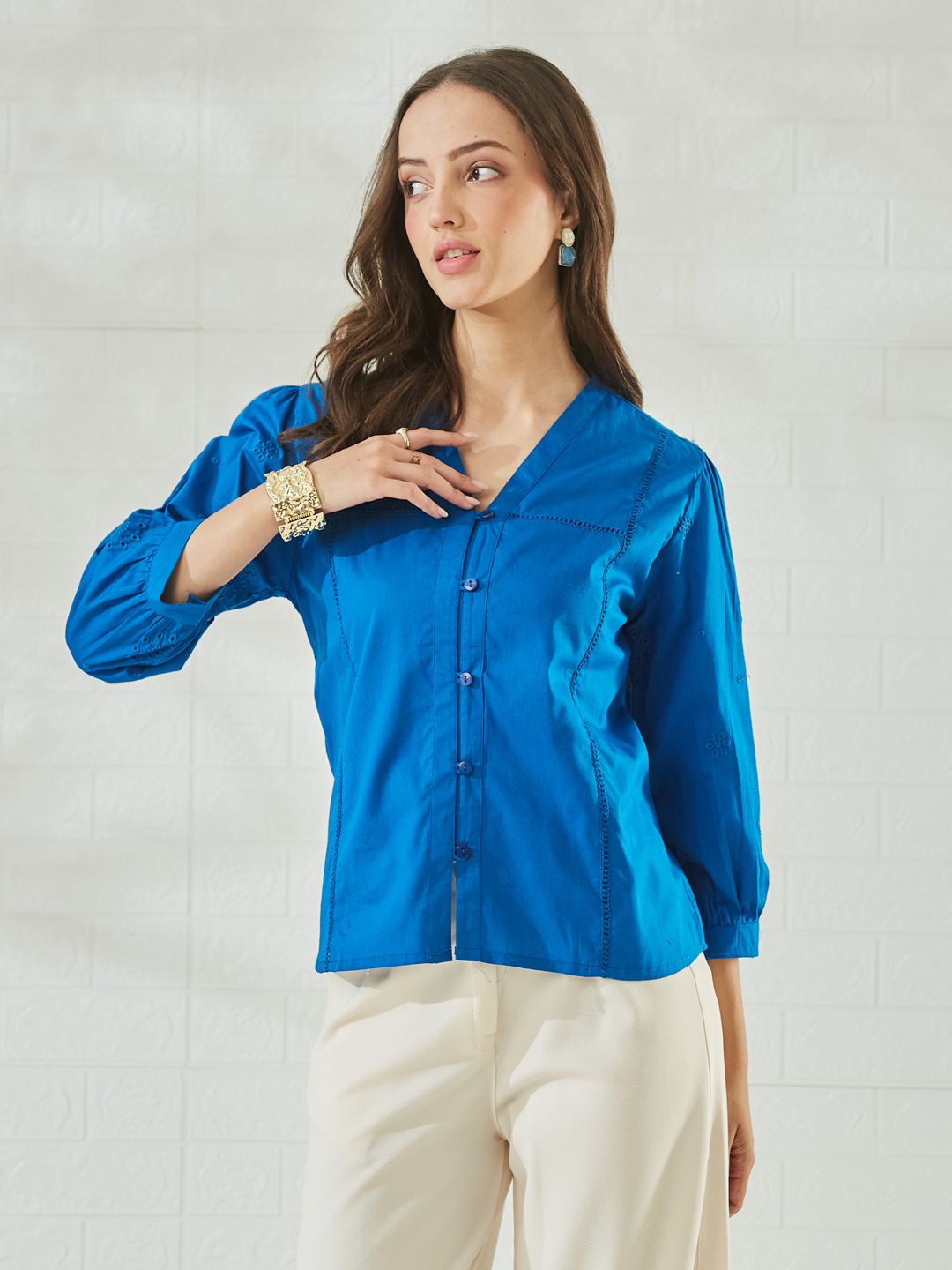 j turritopsis Women Regular Fit Embroidered Collarless Collar Casual Shirt-picture-28