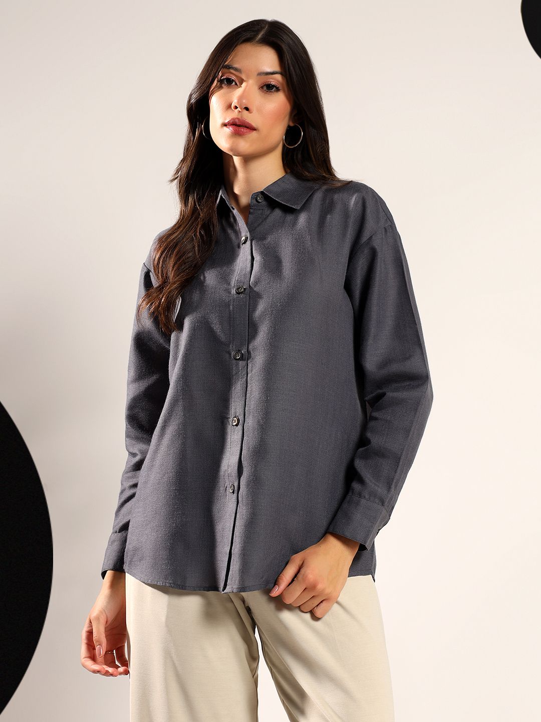 kotty Women Regular Fit Solid Spread Collar Casual Shirt-picture-14