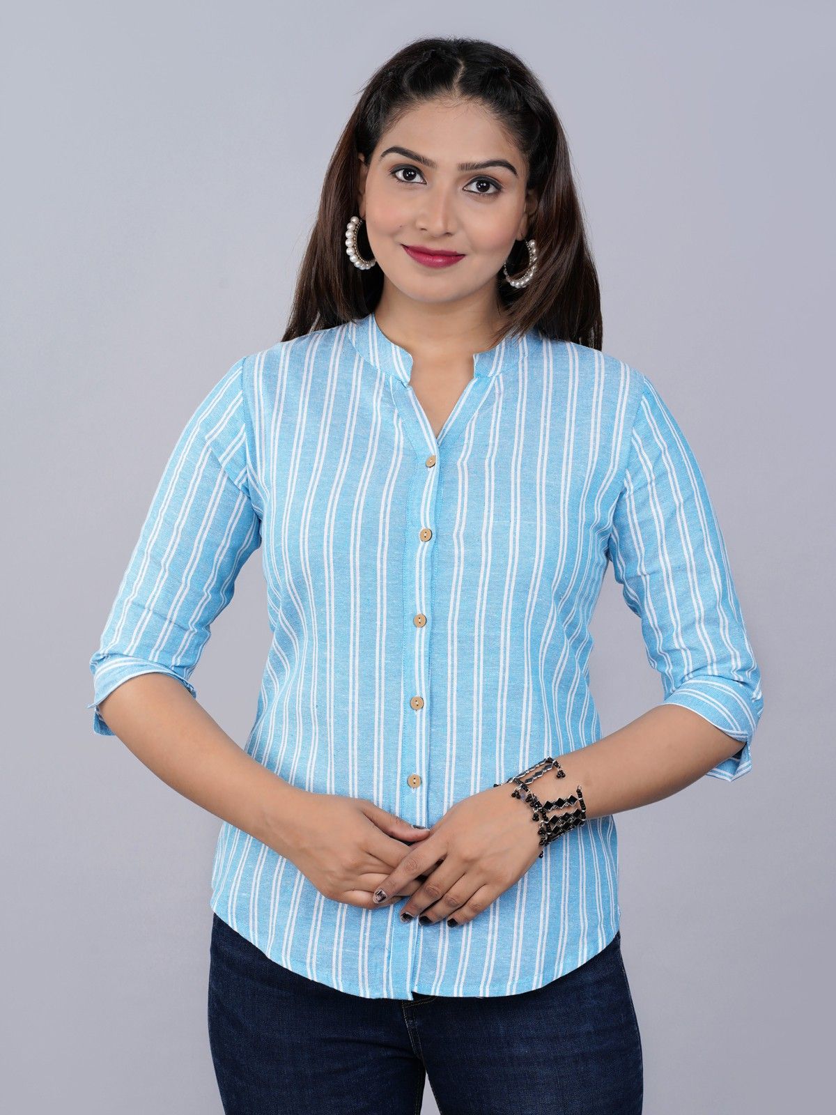Women Regular Fit Striped Button Down Collar Casual Shirt-image-36