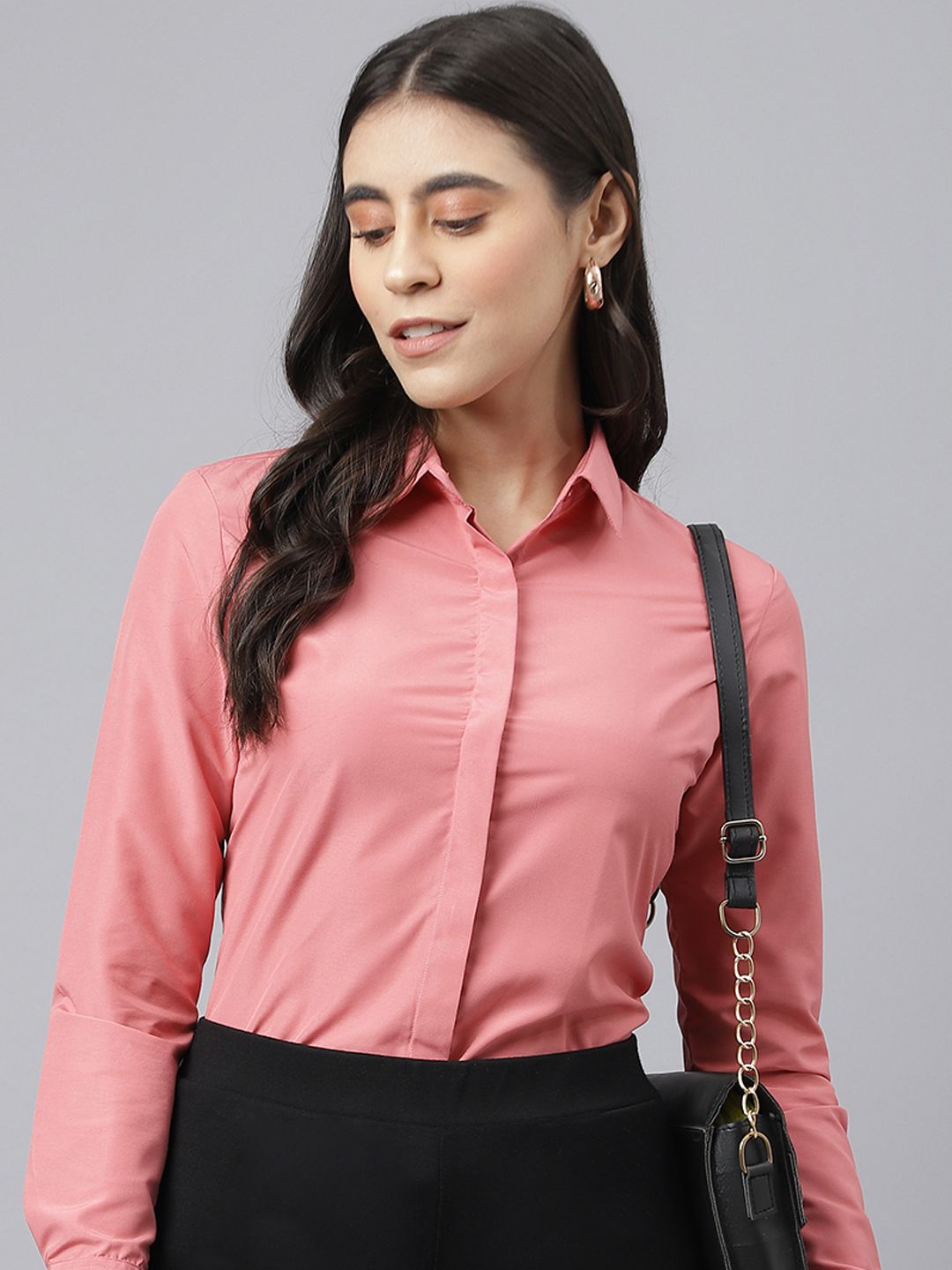 english navy Women Regular Fit Solid Spread Collar Formal Shirt-picture-40
