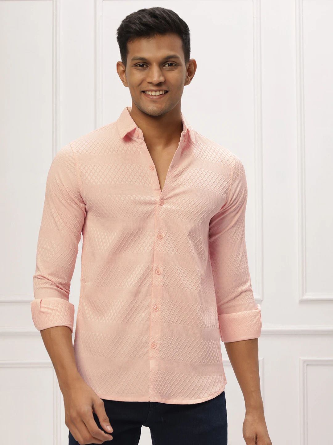 n and j Men Slim Fit Self Design Spread Collar Casual Shirt-picture-28