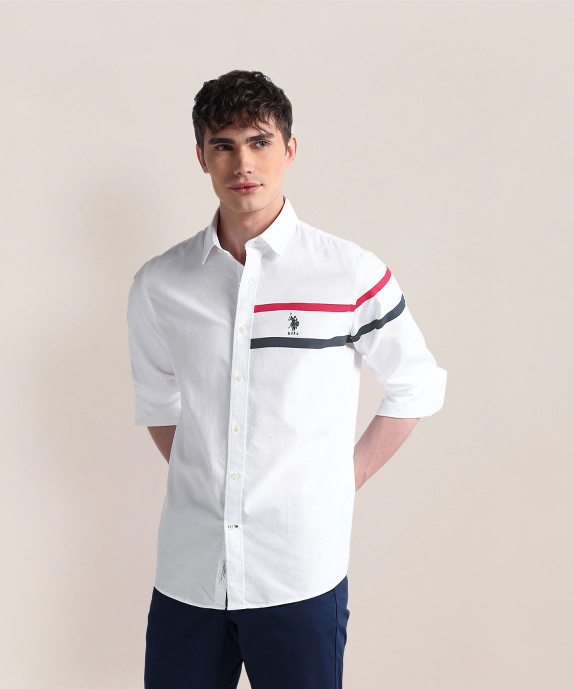 u.s. polo assn. Men Regular Fit Solid Cut Away Collar Casual Shirt-picture-22