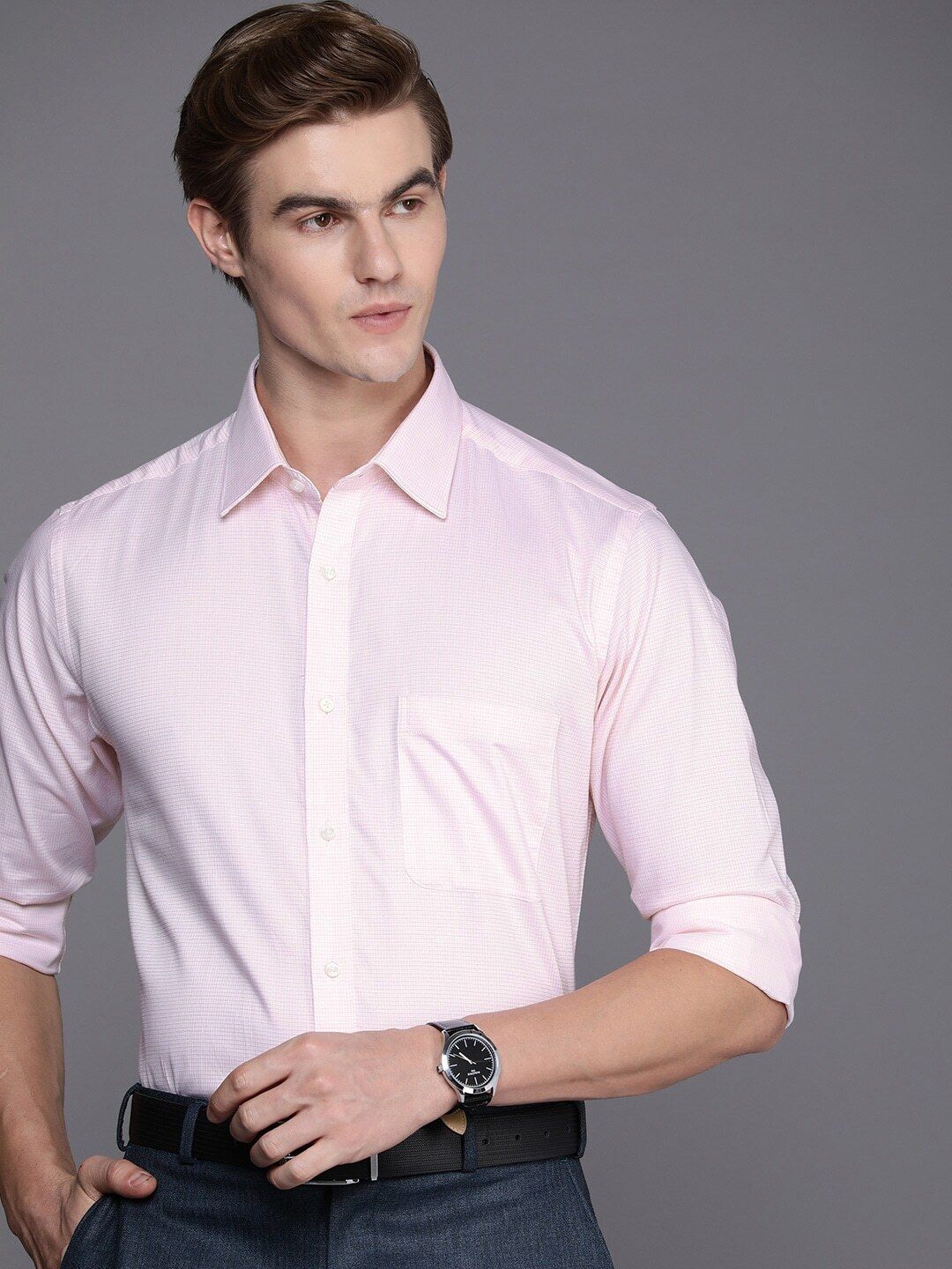 raymond Men Slim Fit Checkered Spread Collar Formal Shirt-picture-22
