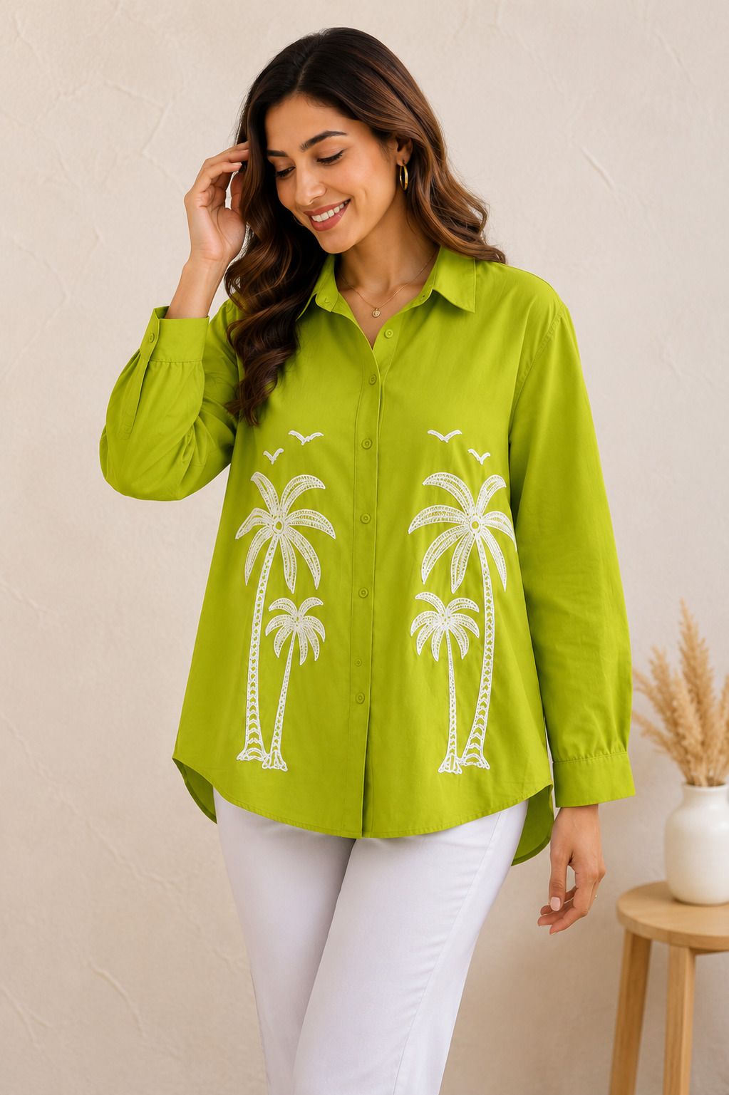 tb collection Women Relaxed Fit Embroidered Spread Collar Casual Shirt-picture-23