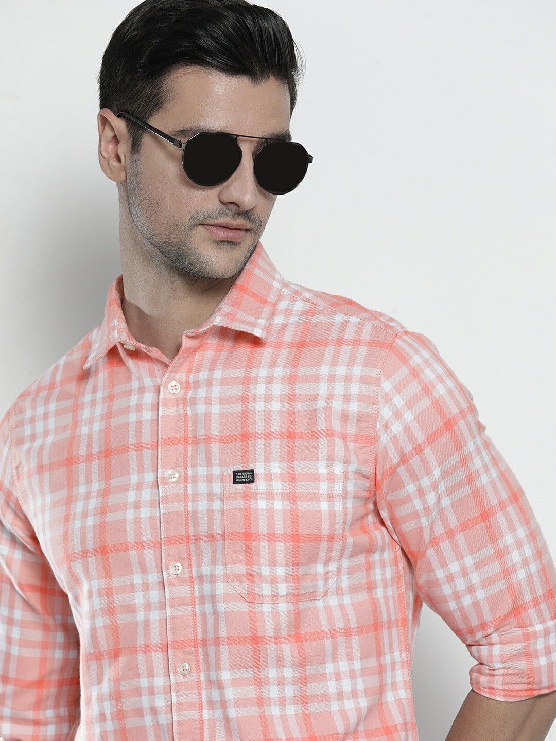 the indian garage co. Men Slim Fit Checkered Spread Collar Casual Shirt-picture-11