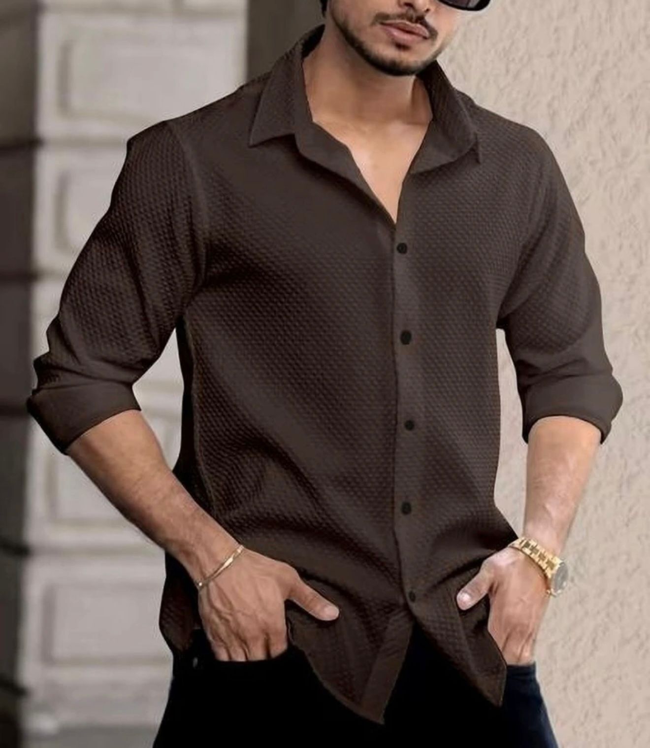 jackbella Men Regular Fit Self Design Spread Collar Casual Shirt-picture-1