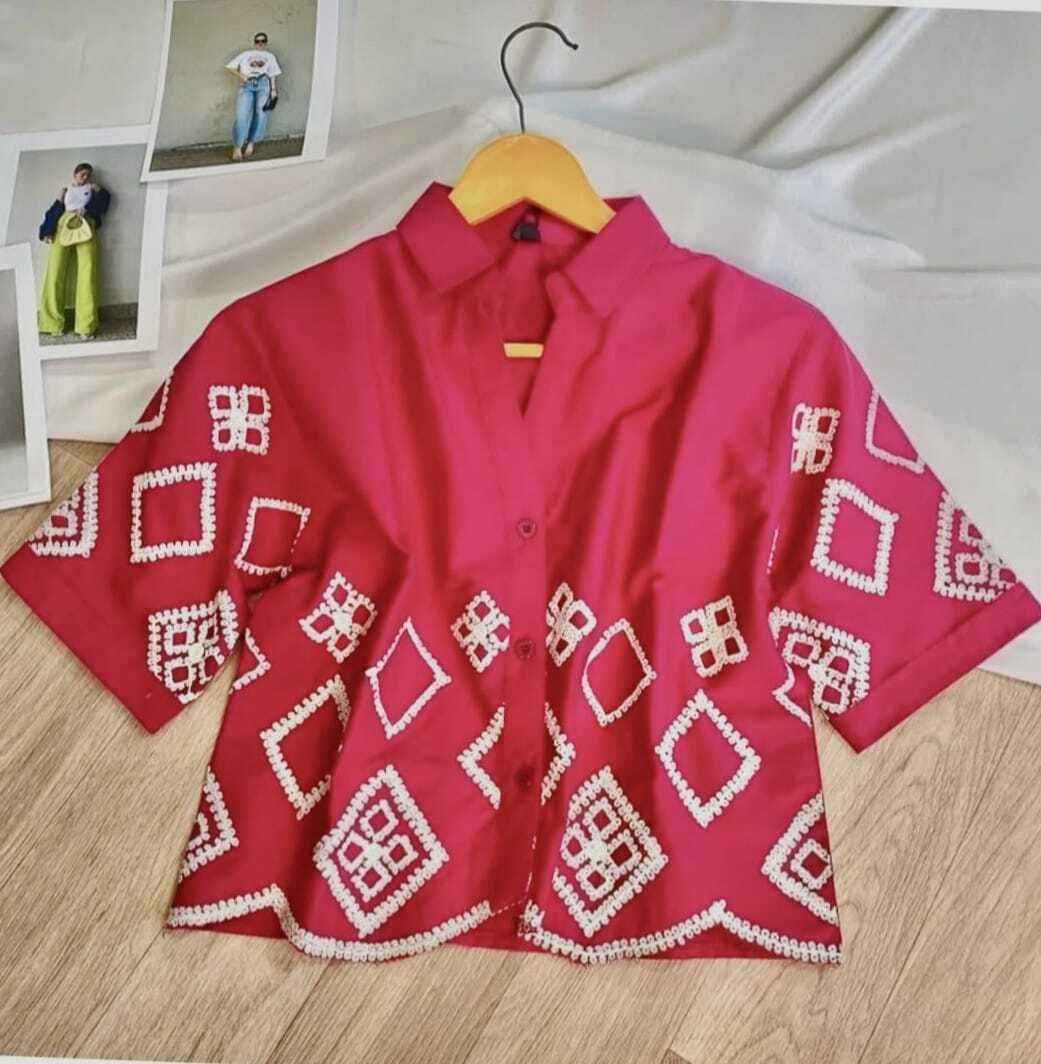 Women Regular Fit Embroidered, Geometric Print Spread Collar Casual Shirt-image-48