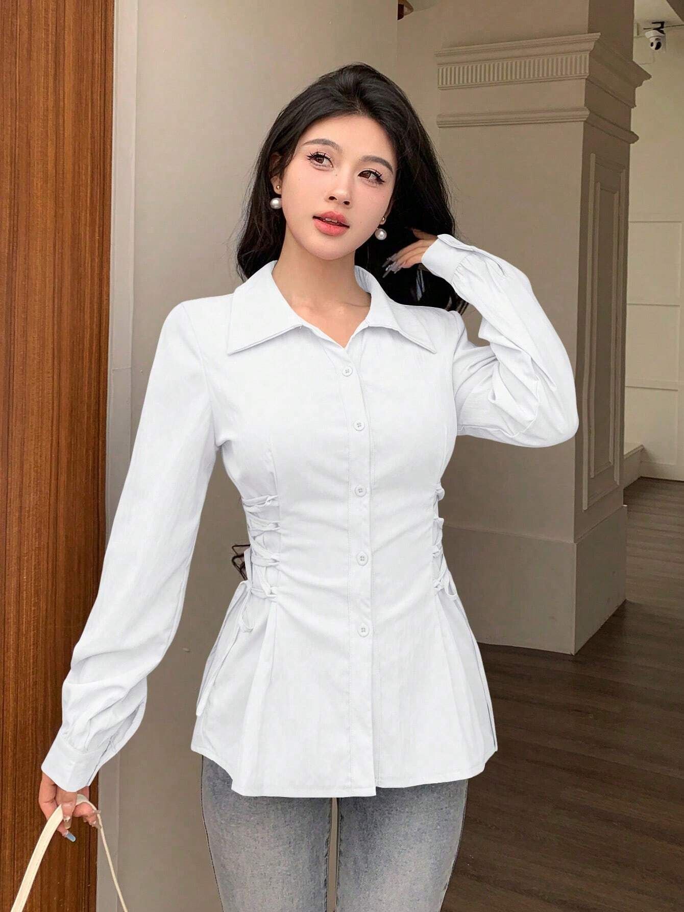 Women Slim Fit Solid Spread Collar Party Shirt-image-21