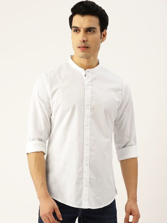 united colors of benetton Men Slim Fit Solid Mandarin Collar Casual Shirt-picture-17