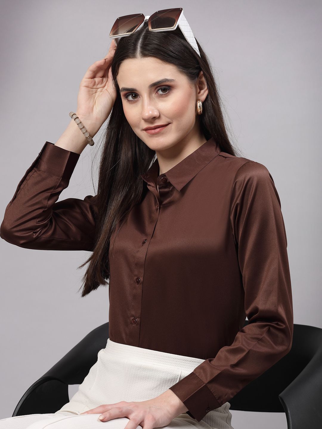 style quotient Women Regular Fit Solid Spread Collar Formal Shirt-picture-12