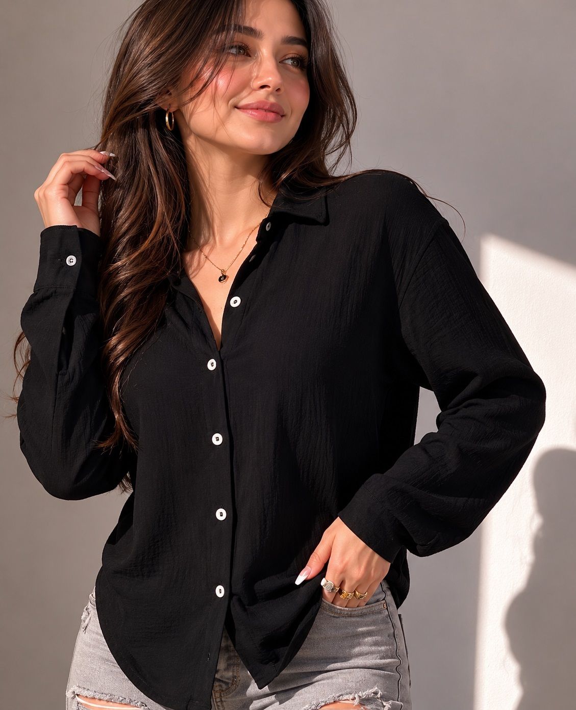 myka fashion Women Relaxed Fit Fit Solid Spread Collar Casual Shirt-picture-28