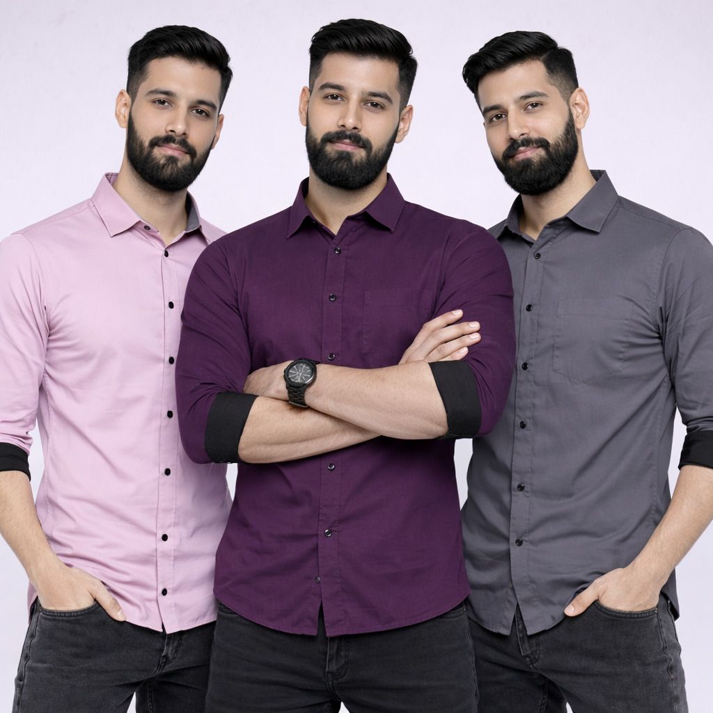 mbf66 Men Slim Fit Solid Spread Collar Casual Shirt-picture-36