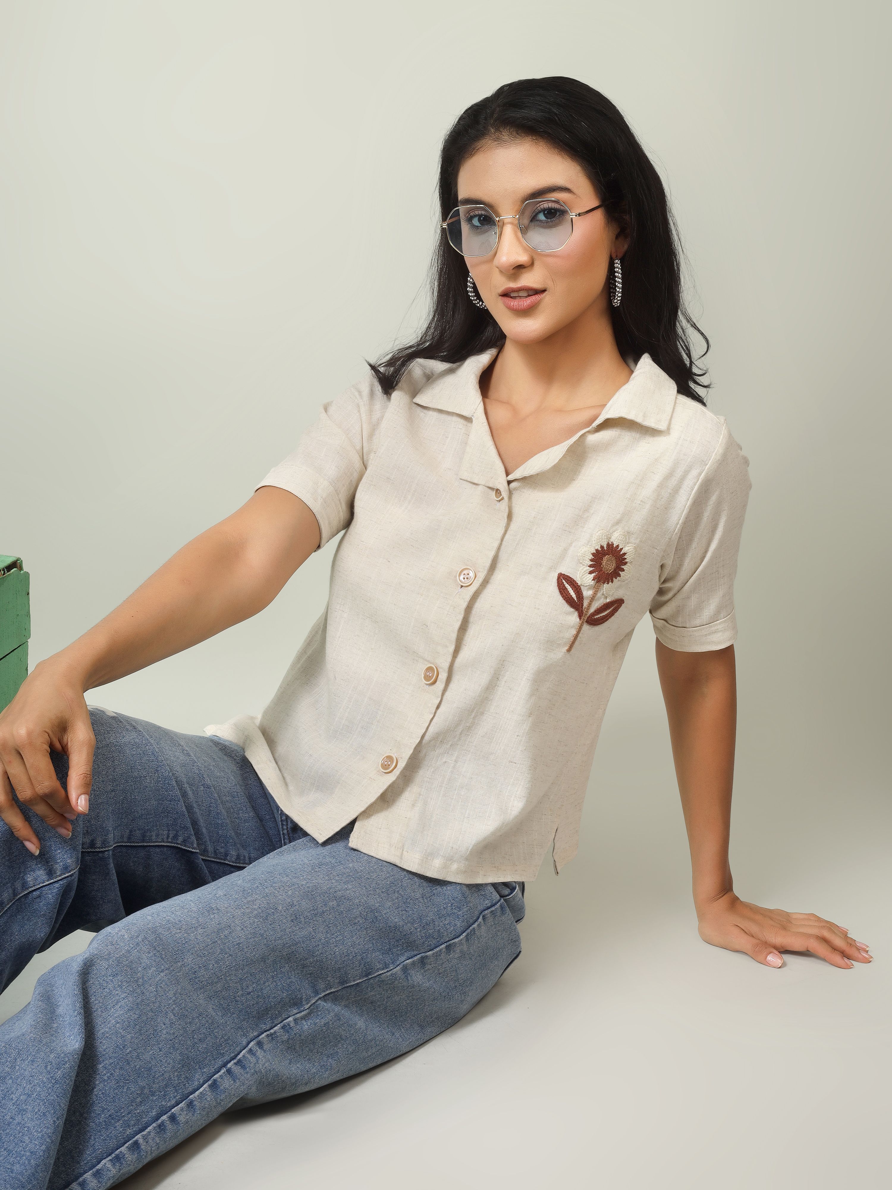 Women Regular Fit Embroidered Spread Collar Casual Shirt-image-45