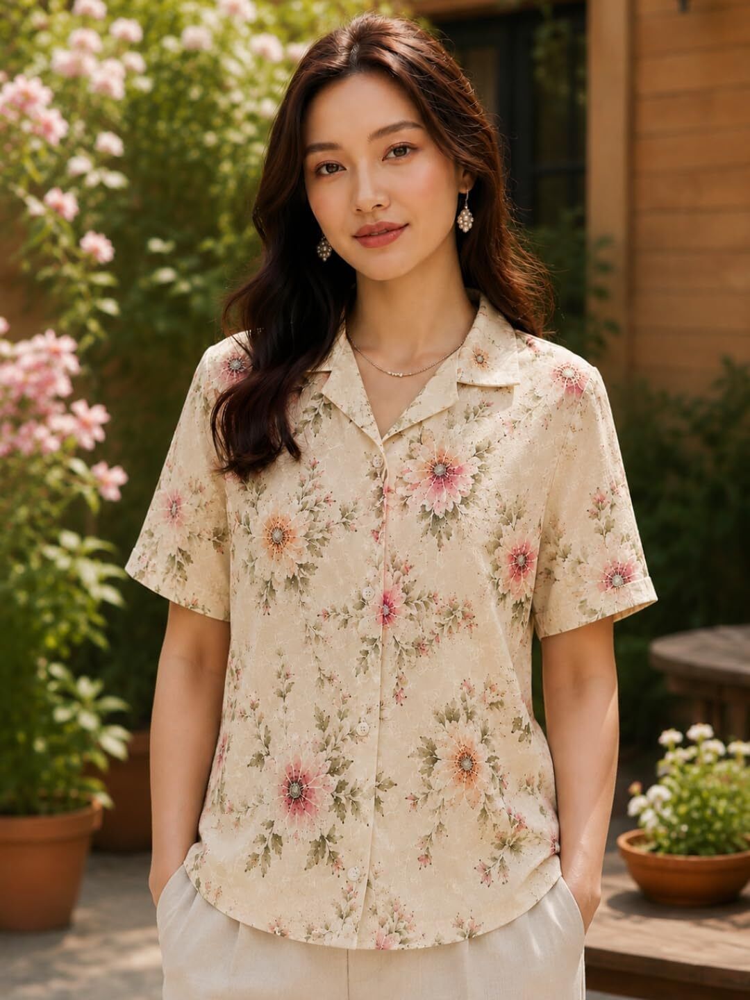 Women Regular Fit Printed Spread Collar Beach Wear Shirt-image-41