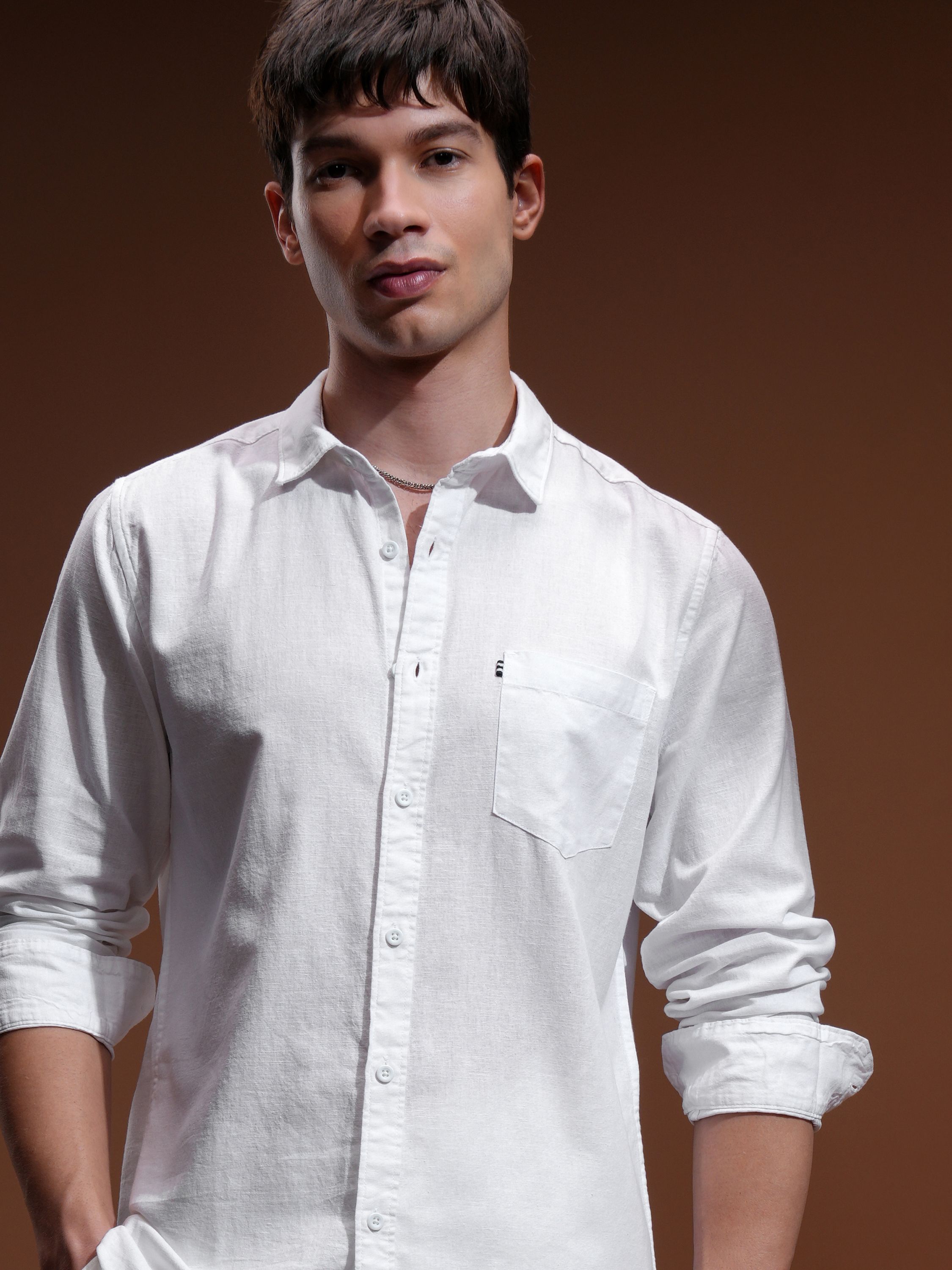 highlander Men Slim Fit Solid Spread Collar Casual Shirt-picture-12