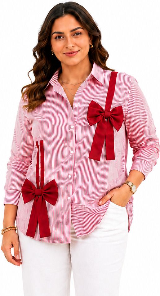 Women Comfort Fit Striped Spread Collar Party Shirt-image-5