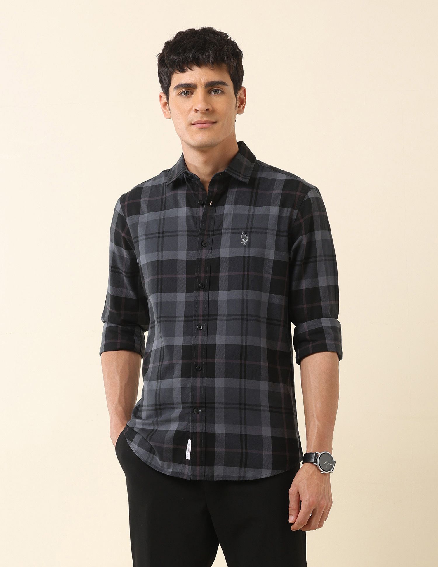 Men Tailored Fit Checkered Spread Collar Casual Shirt-image-40