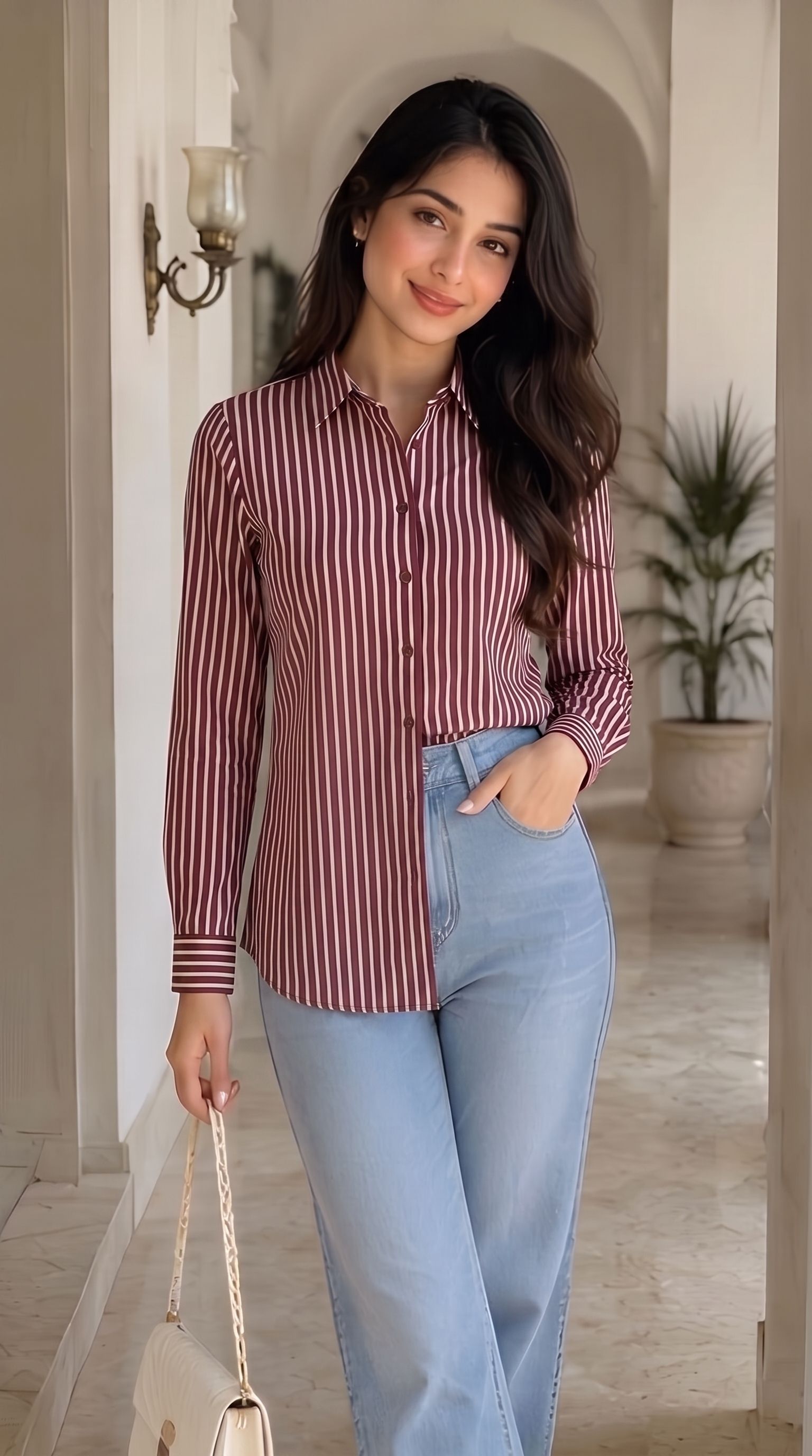 just shop Women Slim Fit Striped Spread Collar Casual Shirt-picture-31