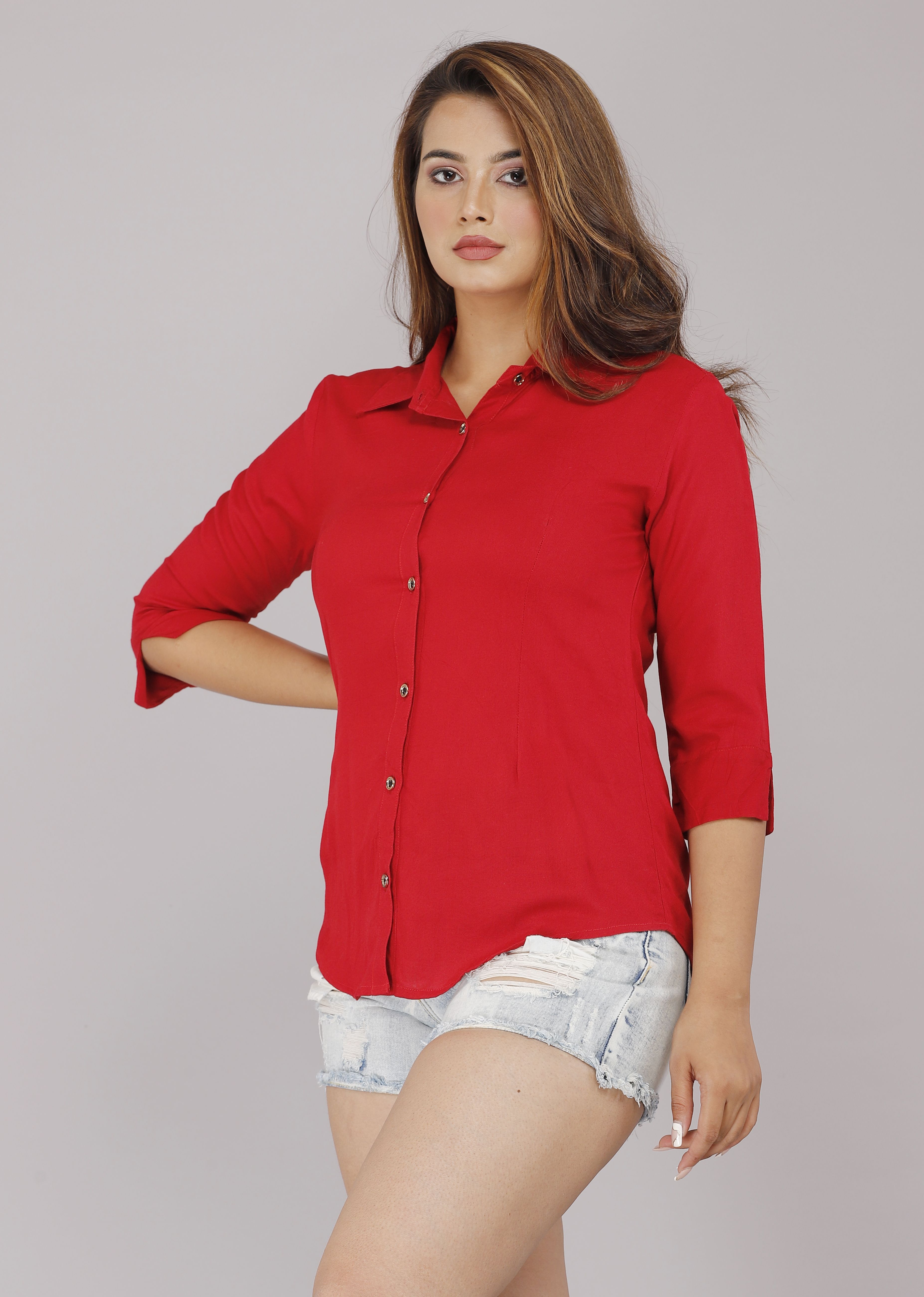 munga fashion Women Regular Fit Solid Built-up Collar Casual Shirt-picture-22