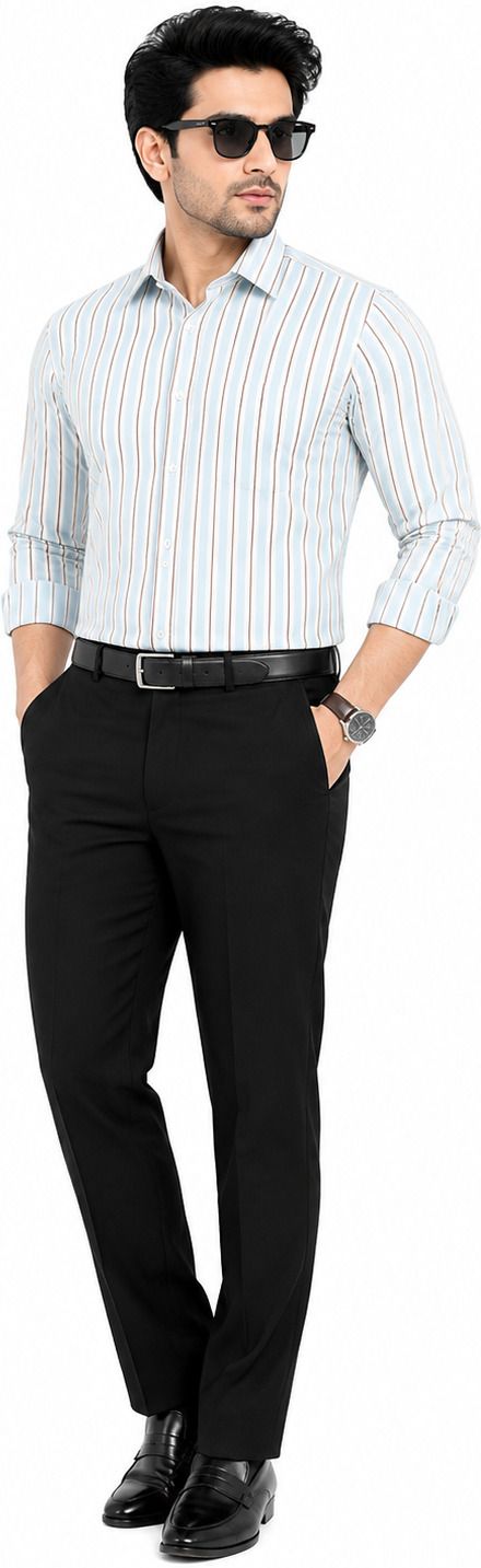 alexa Men Regular, Relaxed Fit Solid, Striped Spread Collar Casual Shirt-picture-43