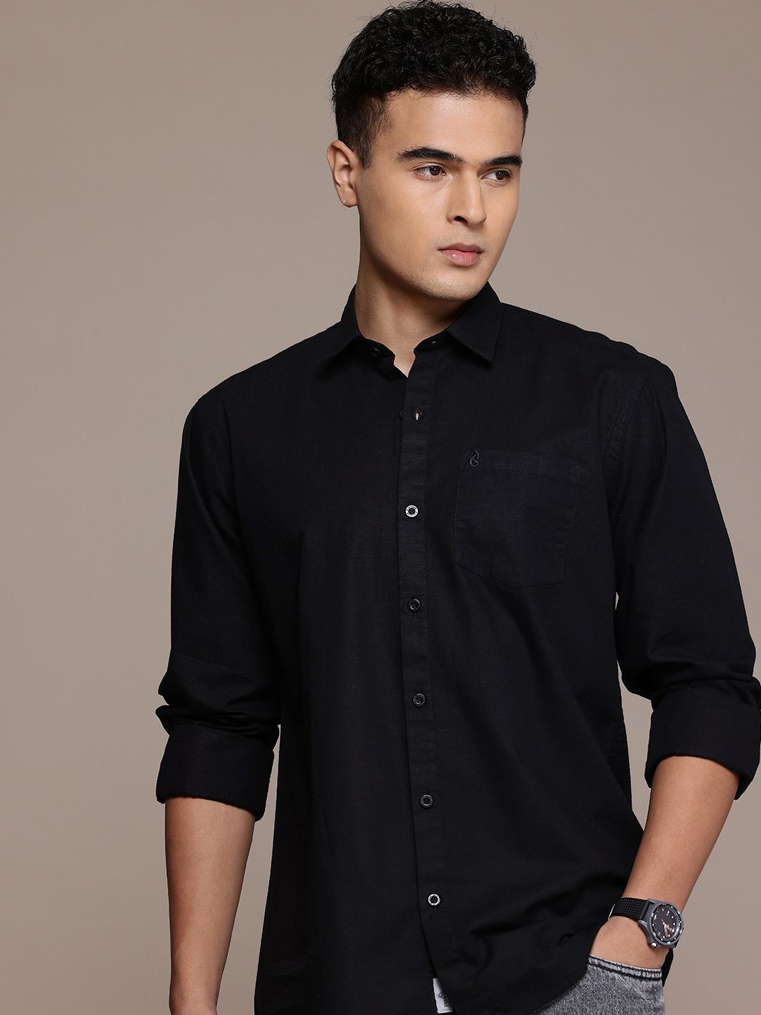 blue squad Men Slim Fit Solid Spread Collar Casual Shirt-picture-10