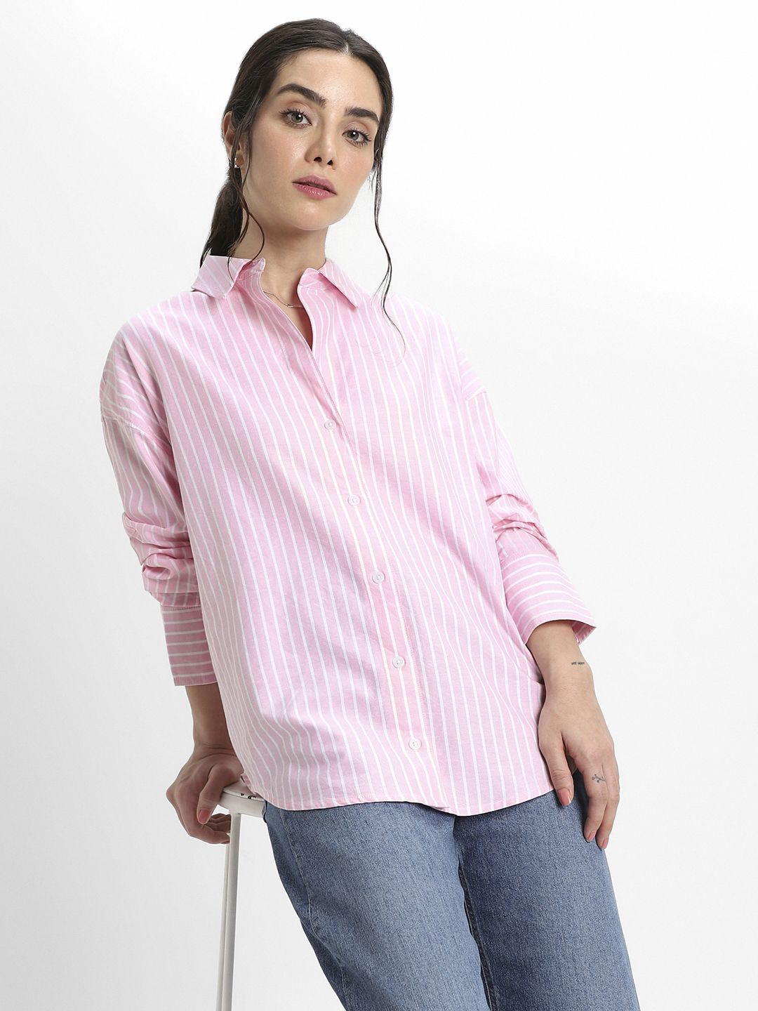 dl woman Women Oversized Fit Striped Spread Collar Casual Shirt-picture-27