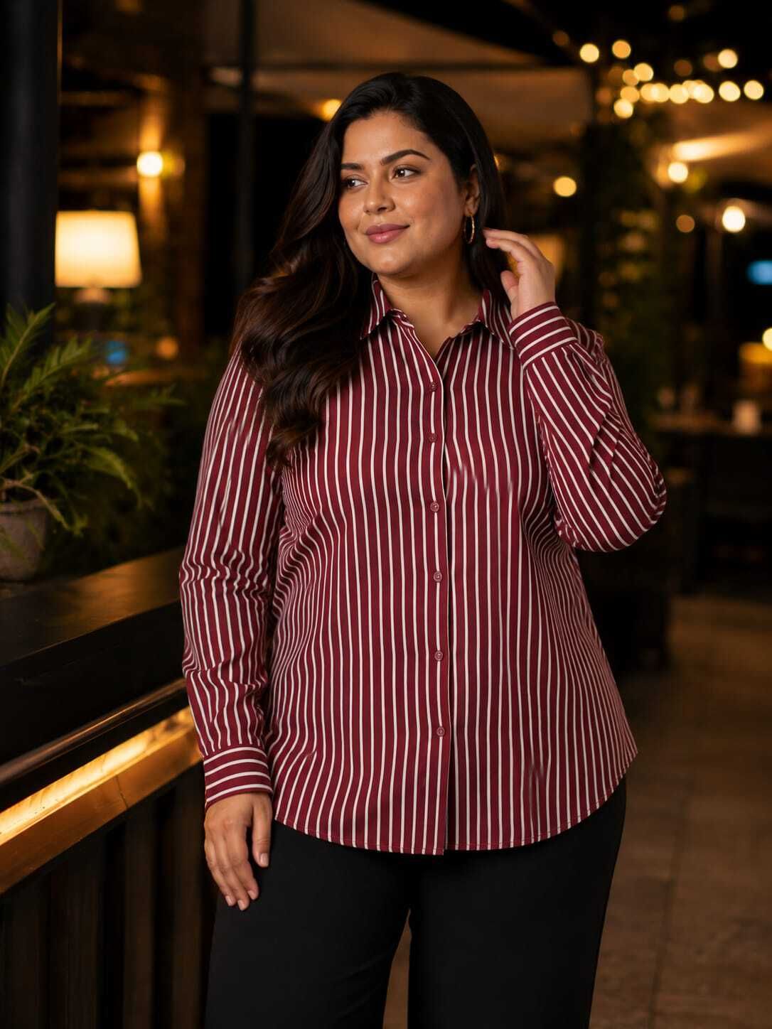 alloro Women Regular Fit Striped Spread Collar Casual Shirt-picture-15