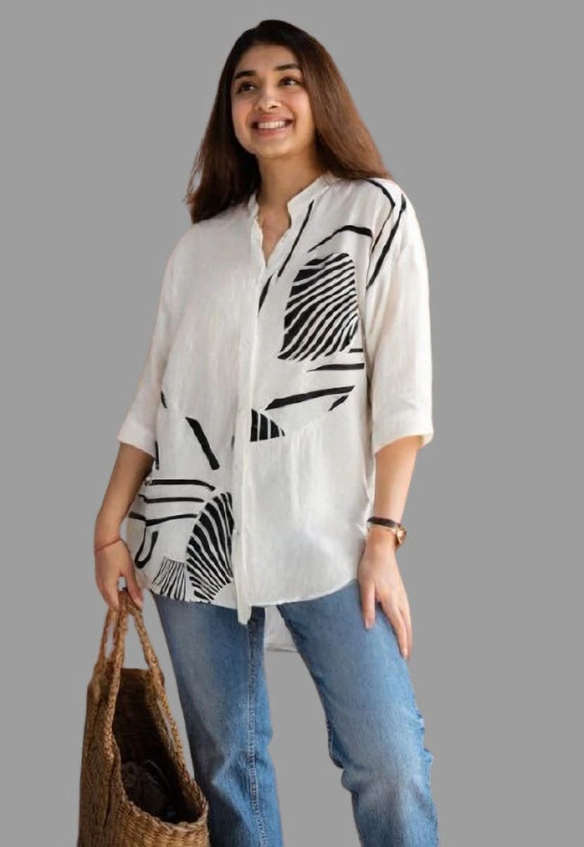 theclassictogs Women Regular Fit Printed Mandarin Collar Casual Shirt-picture-37