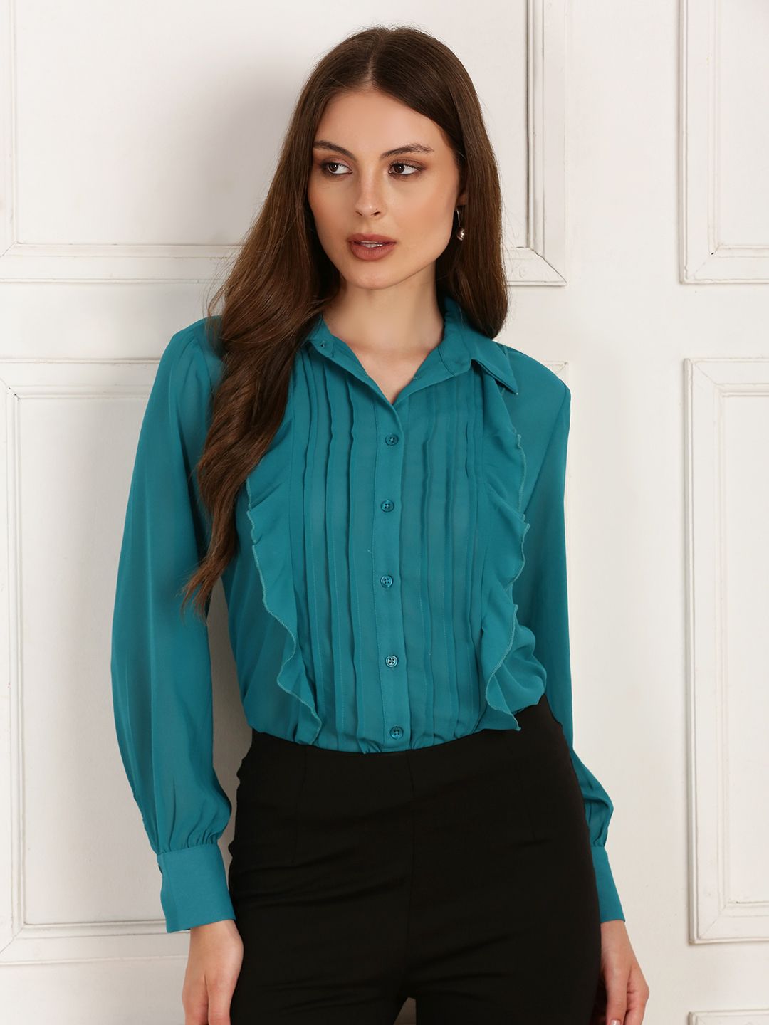 globus Women Regular Fit Solid Spread Collar Casual Shirt-picture-13