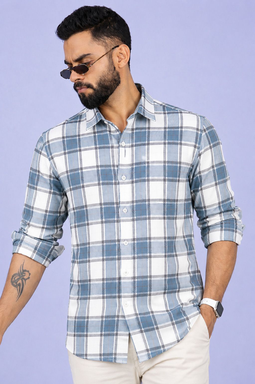 Men Regular Fit Checkered Spread Collar Casual Shirt-image-25