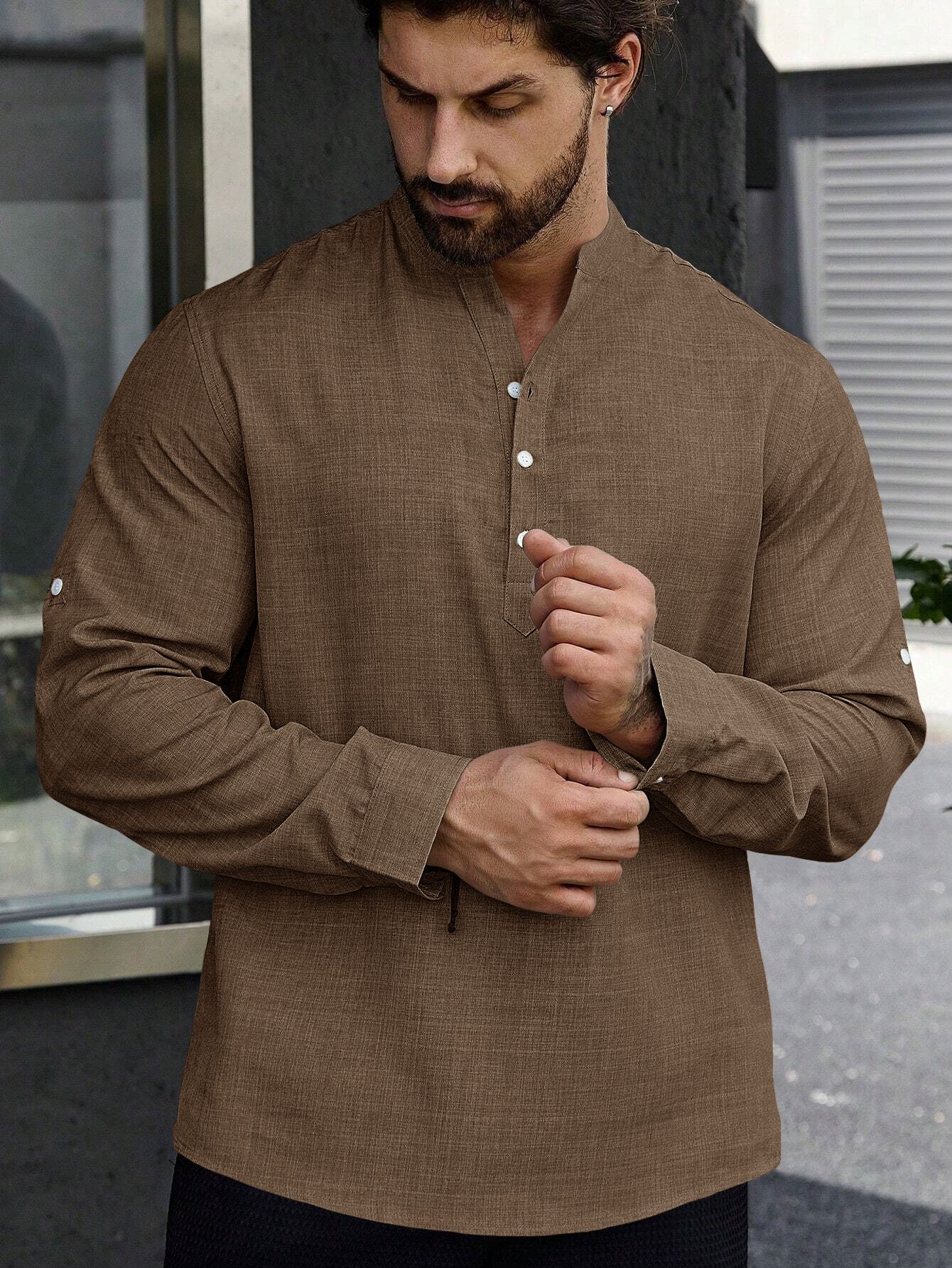 Men Self Design, Solid Linen Blend Straight Kurta-image-14