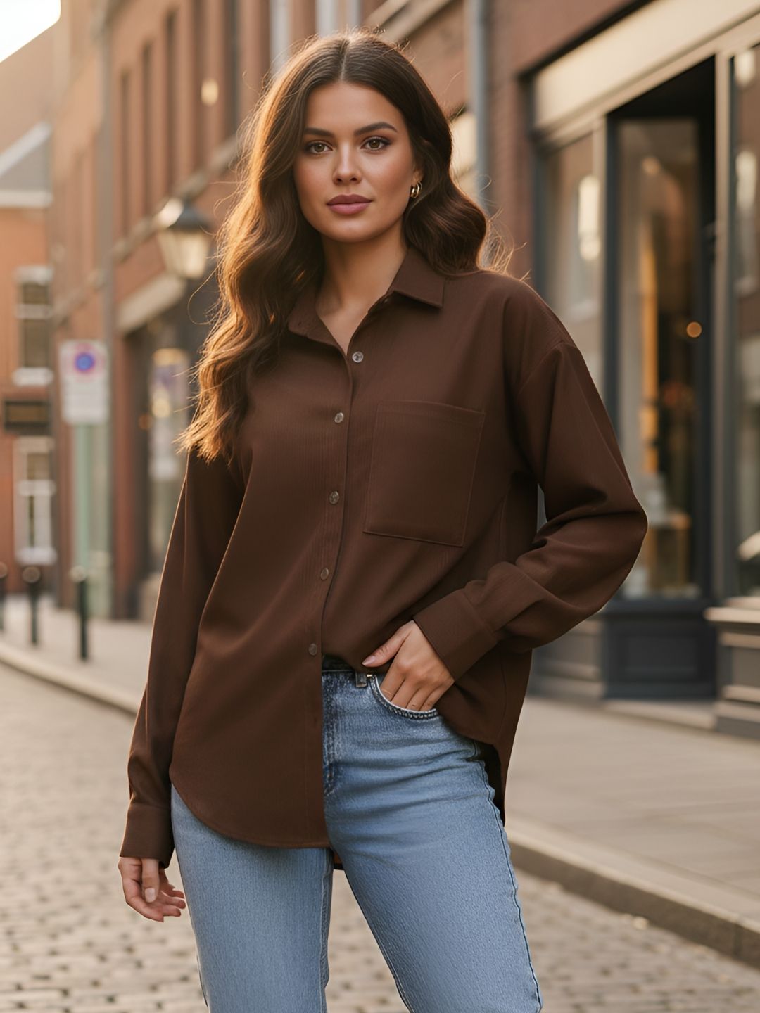 clobug Women Oversized Fit Solid Spread Collar Casual Shirt-picture-22