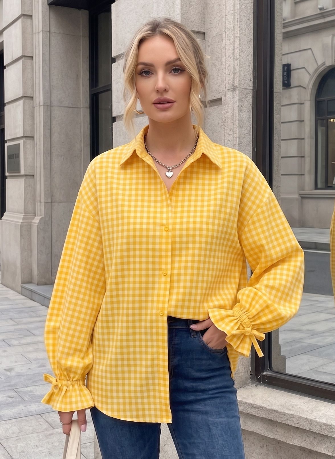Women Boxy Fit Checkered Spread Collar Casual Shirt-image-30