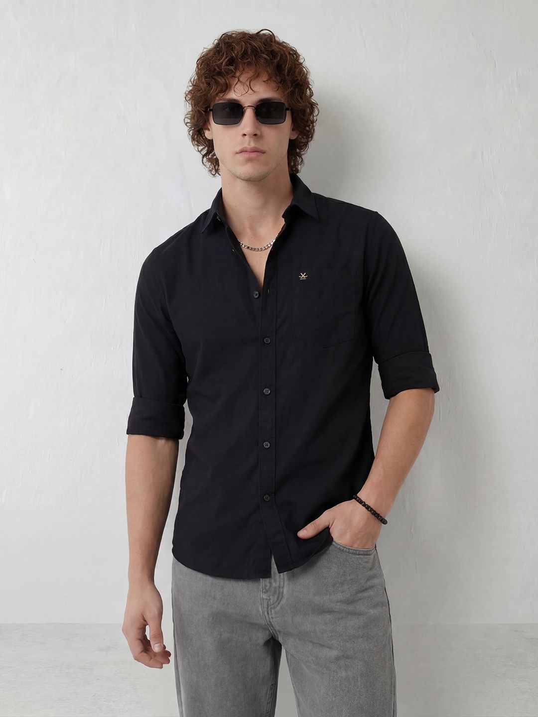 wrogn Men Regular Fit Solid Slim Collar Casual Shirt-picture-15