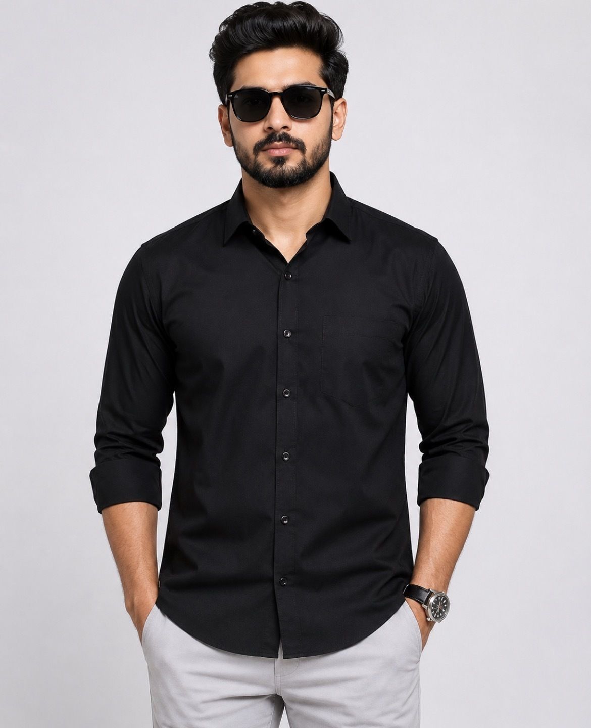 Men Slim, Tailored Fit Solid Spread Collar Casual Shirt-image-23