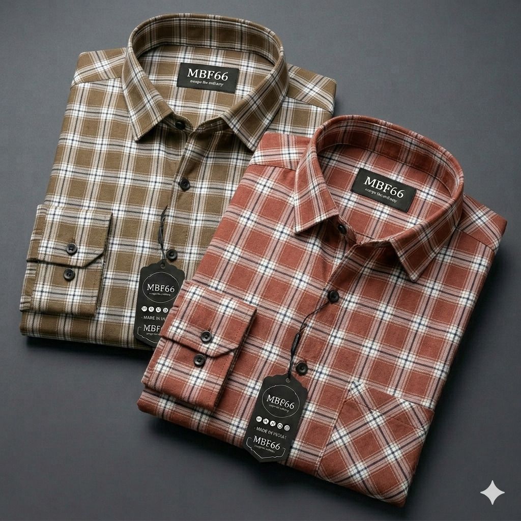 mbf66 Men Regular Fit Checkered Spread Collar Casual Shirt-picture-21