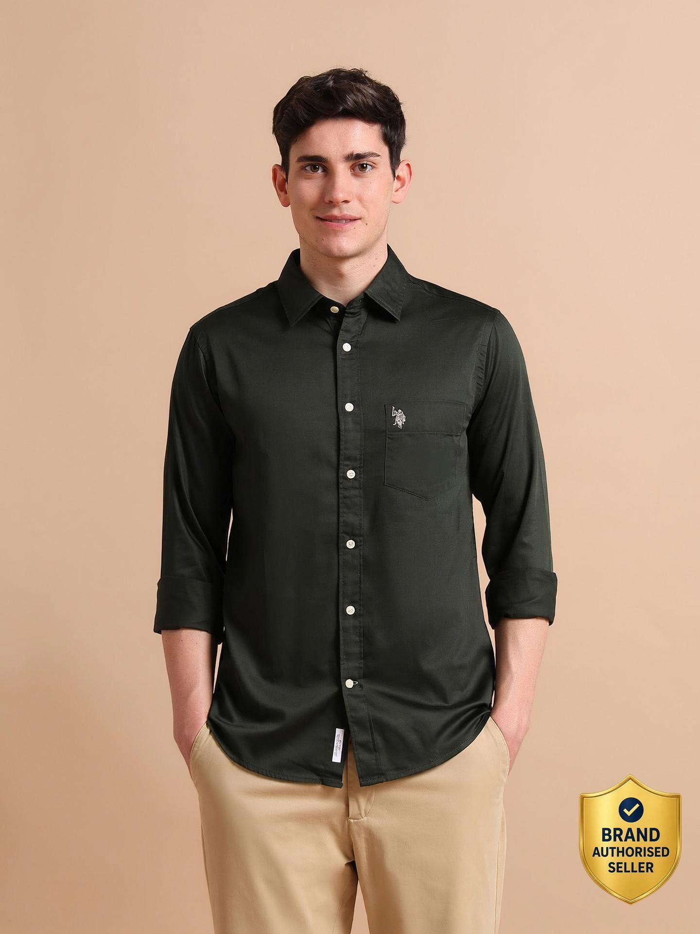 u.s. polo assn. Men Regular Fit Solid Spread Collar Casual Shirt-picture-34