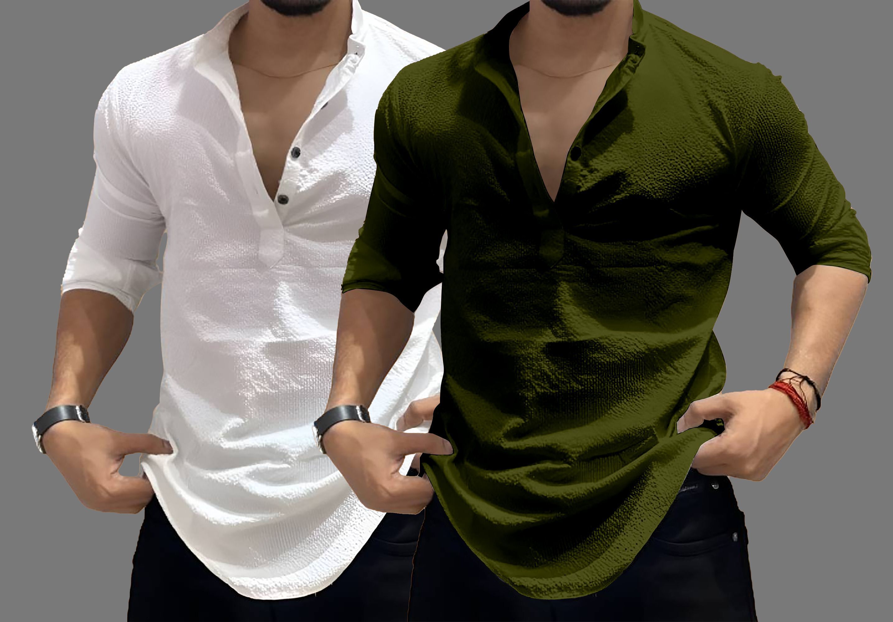 combraided Pack of 2 Men Solid Cotton Blend Straight Kurta-picture-15