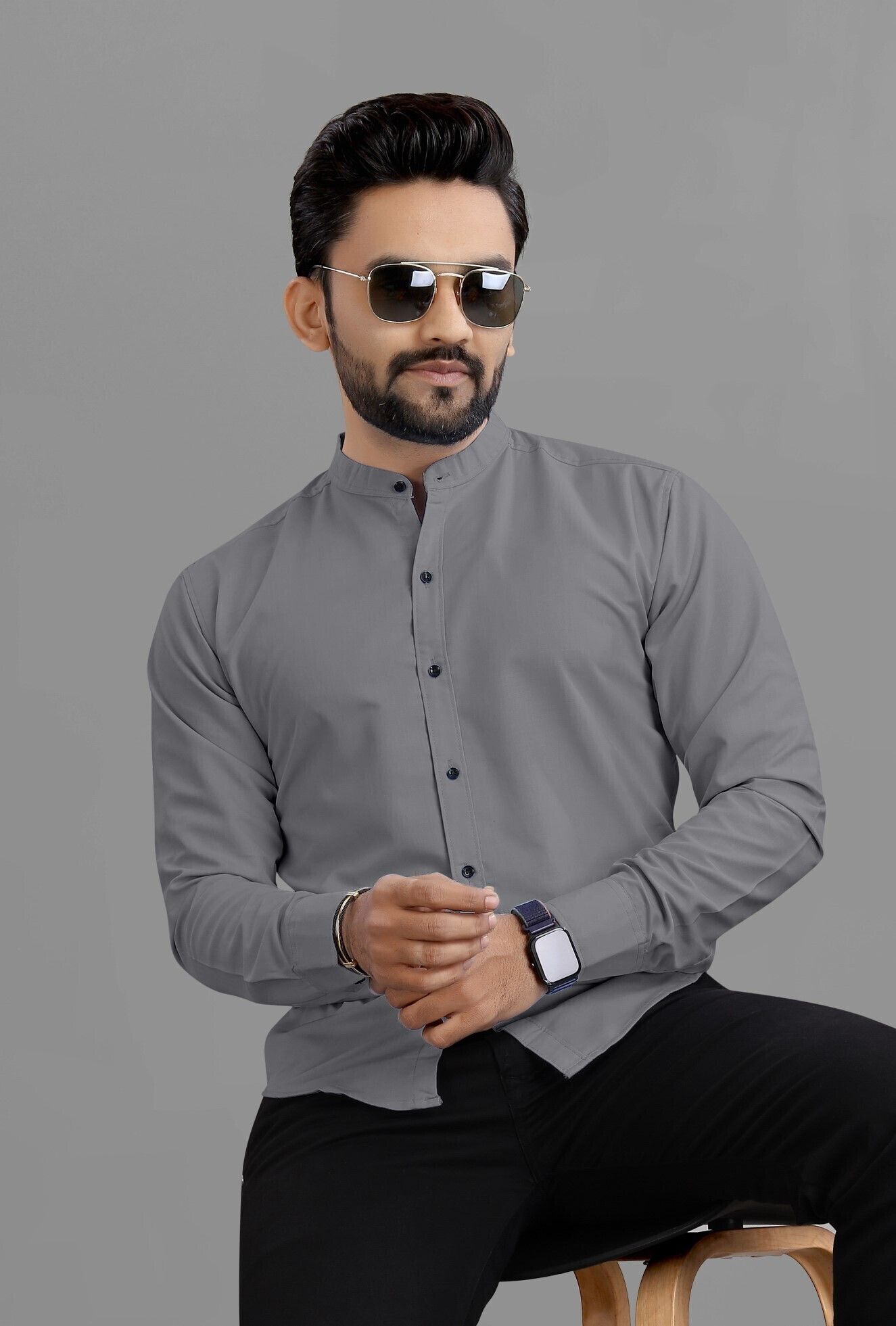 Men Regular Fit Solid Mandarin Collar Casual Shirt-image-46