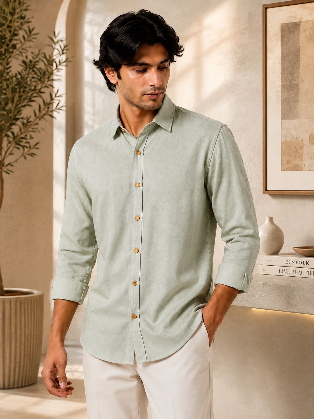 Men Regular Fit Solid Spread Collar Casual Shirt-image-13