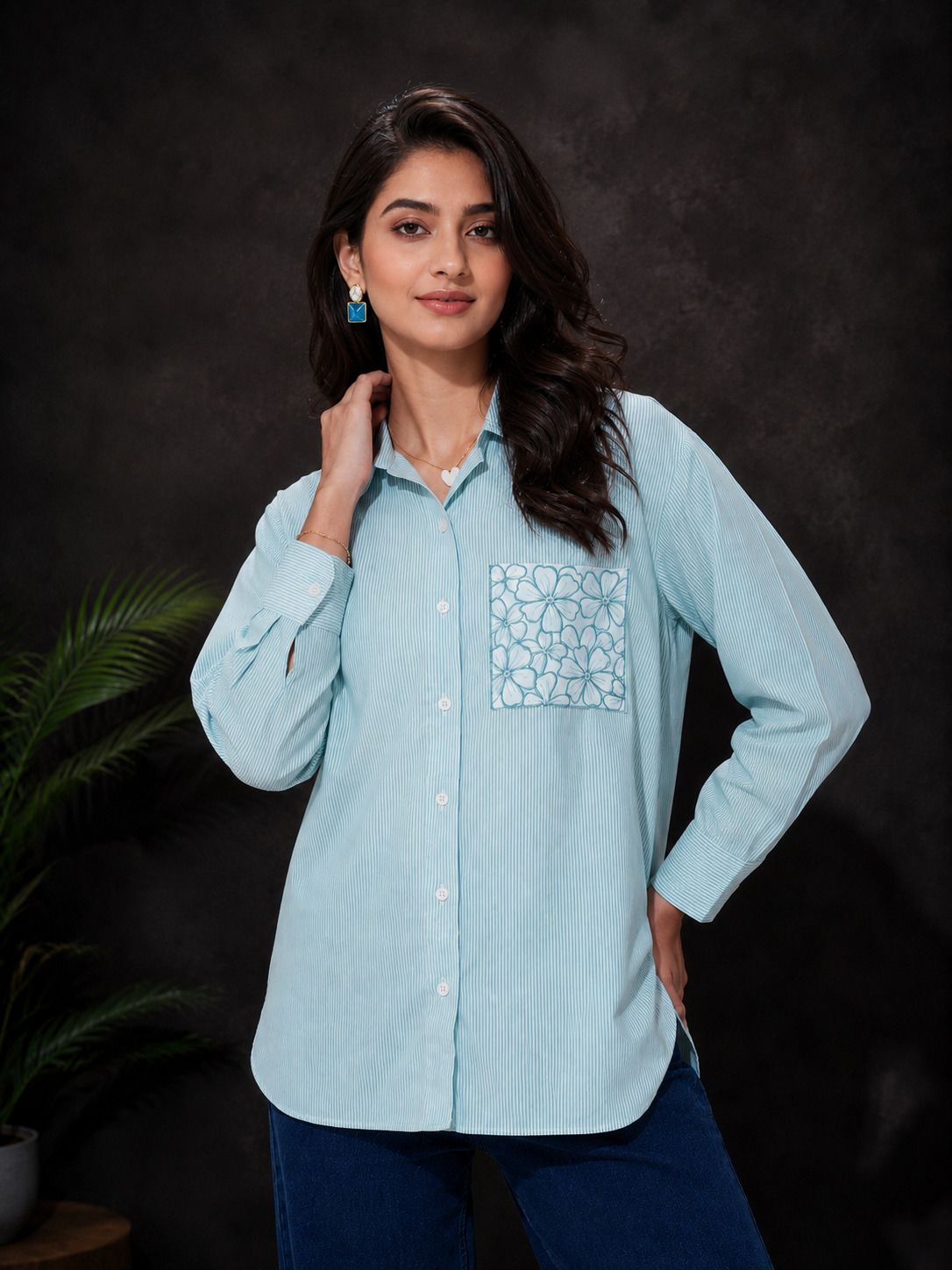 j turritopsis Women Regular Fit Embroidered Spread Collar Casual Shirt-picture-4