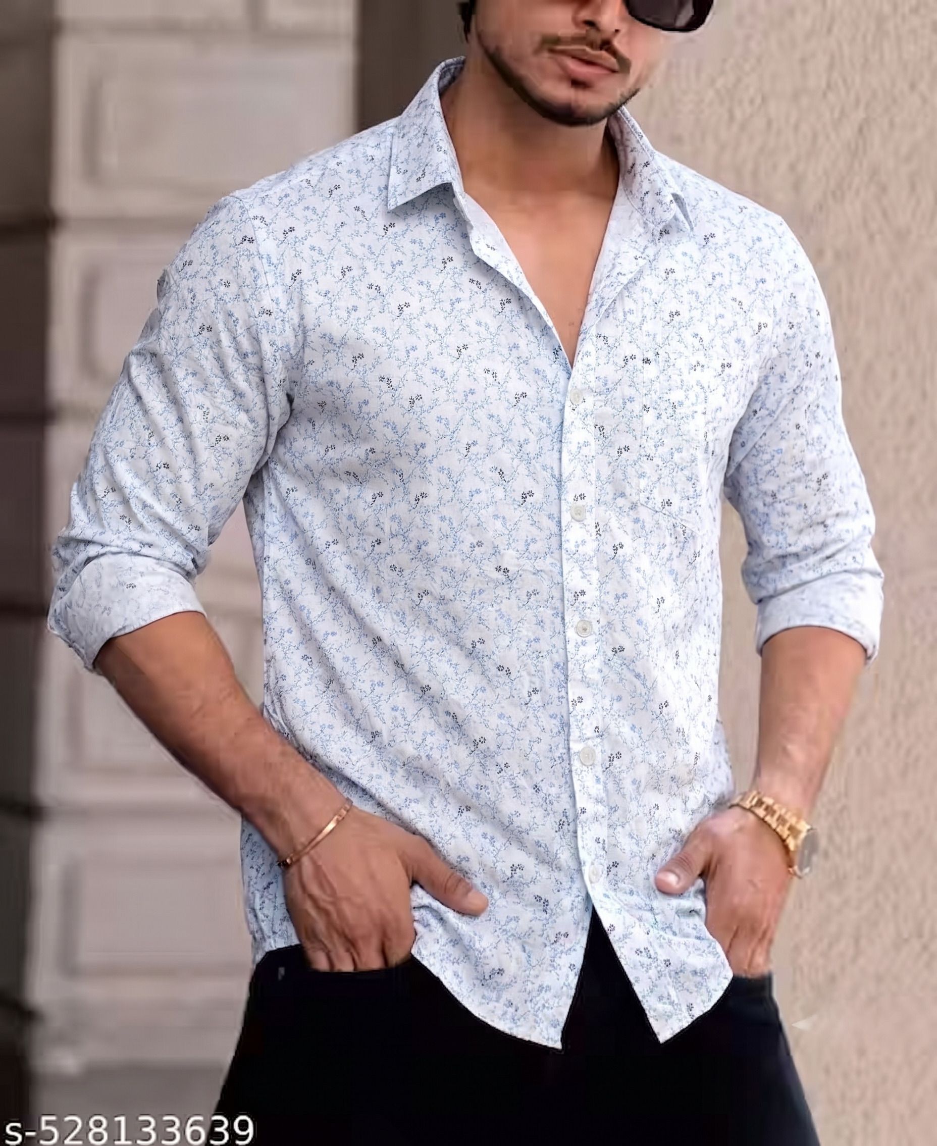 Men Slim Fit Floral Print Spread Collar Casual Shirt-image-0