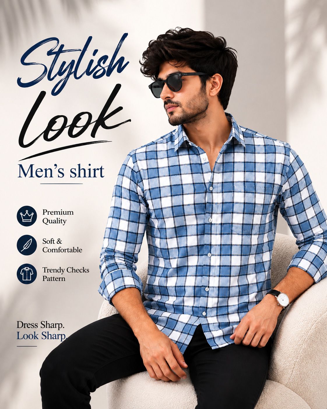 Men Regular Fit Checkered Spread Collar Casual Shirt-image-2