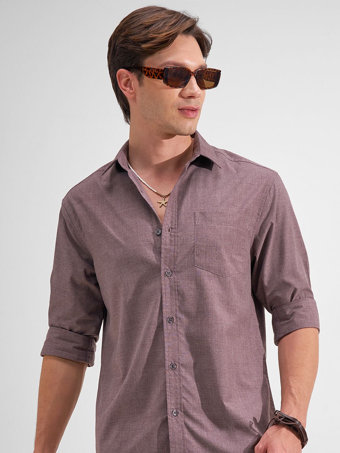 highlander Men Relaxed Fit Fit Self Design Cut Away Collar Casual Shirt-picture-31