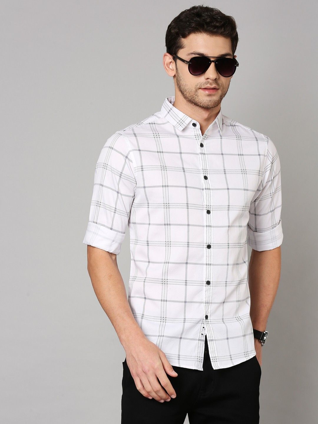 Men Slim Fit Checkered Spread Collar Casual Shirt-image-44